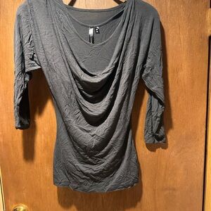 Gray Draped 3/4 Sleeve Blouse
